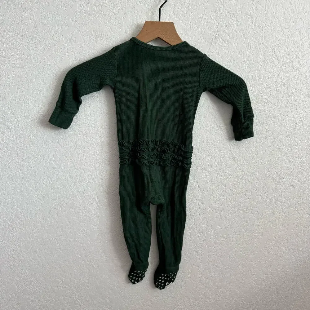 Posh Peanut Footie Ruffled Waffle Zippered One Piece Hunter Green 18-24 Months